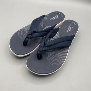 Clarks Cloudsteppers Womens 12 Arla Kaylie Navy Blue Thong Sandals Flip Flops